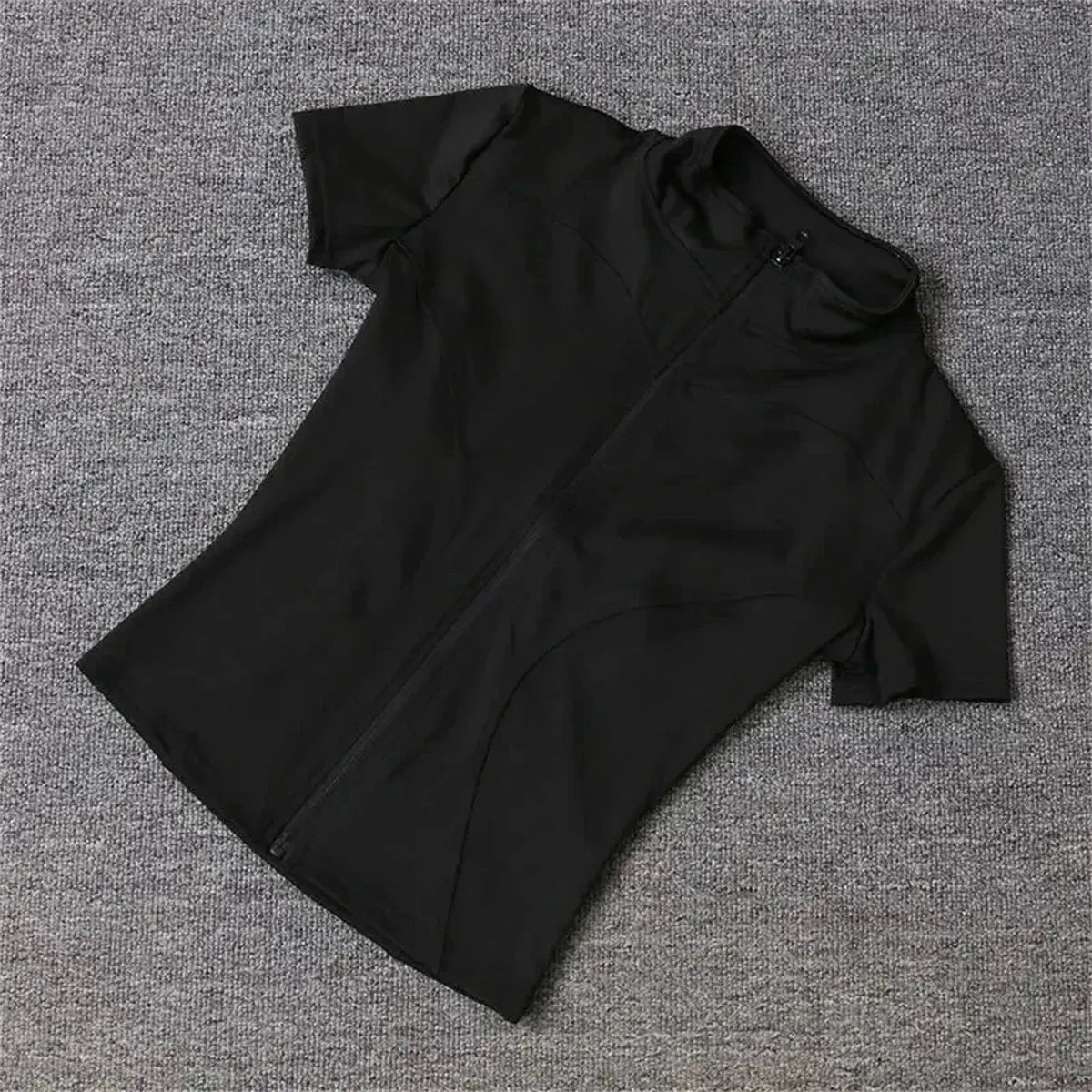 Women's Short-Sleeve Zip-Front Training Jacket with Stand Collar and Slim Fit by Vimost Shop