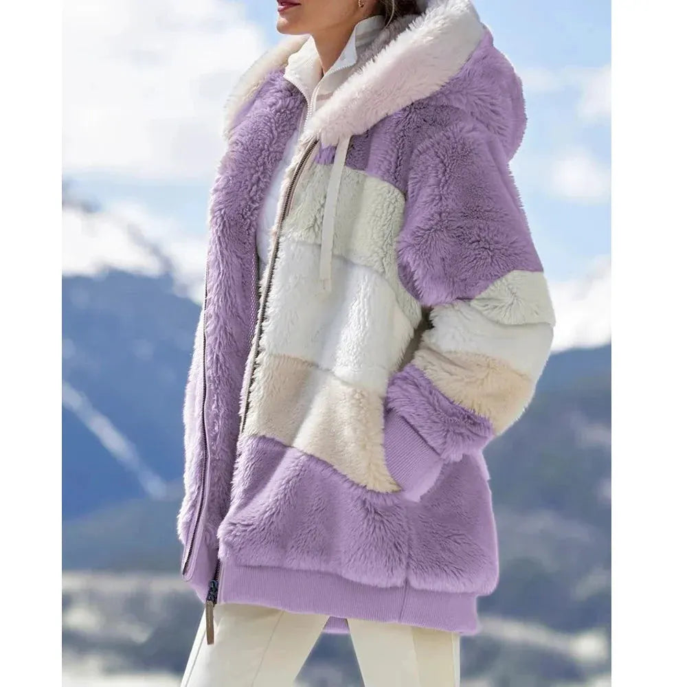 Women’s Hooded Zip-Front Patchwork Jacket by Vimost Shop