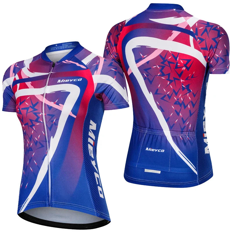 Women Short Sleeve Cycling Jersey Set Summer Bike Bib Shorts Suit-12