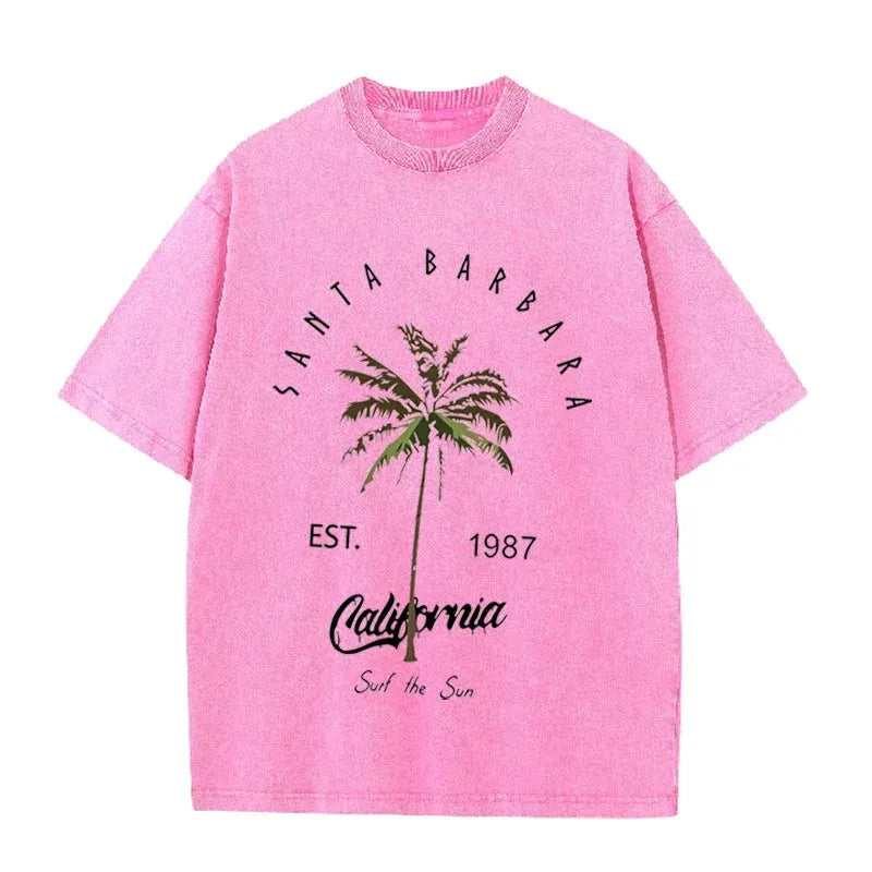Vintage Palm Tree Print T Shirt Santa Barbara Retro Washed Cotton Tee by Vimost Shop