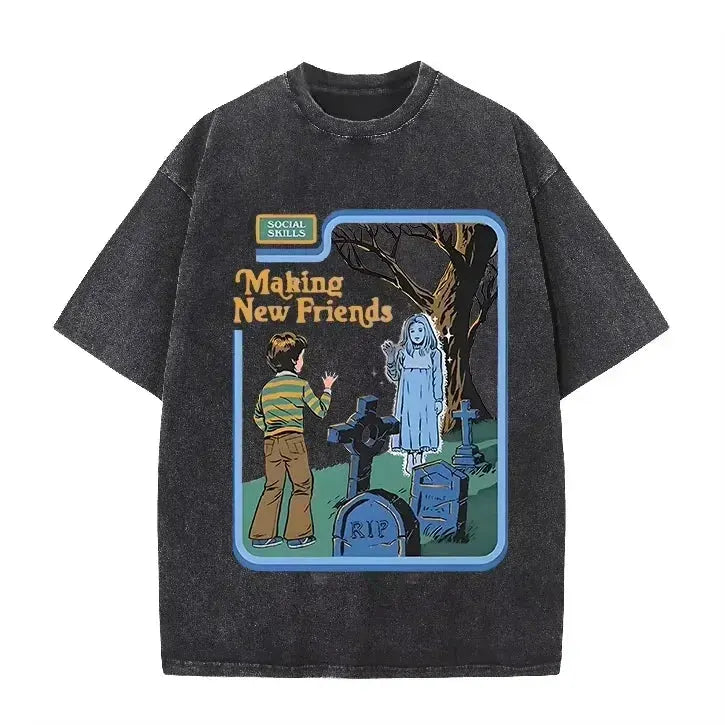 Green Acid Wash Making Friends Ghost Cemetery Vintage Halloween Tee by Vimost Shop