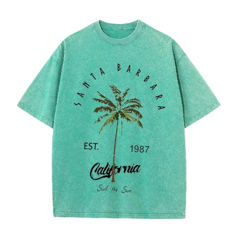 Vintage Palm Tree Print T Shirt Santa Barbara Retro Washed Cotton Tee by Vimost Shop