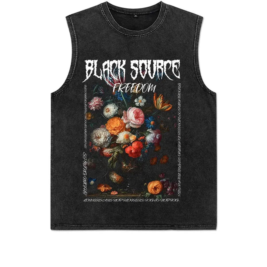 Gothic Rose Letter Print Vintage Washed Oversized T-Shirt by Vimost Shop