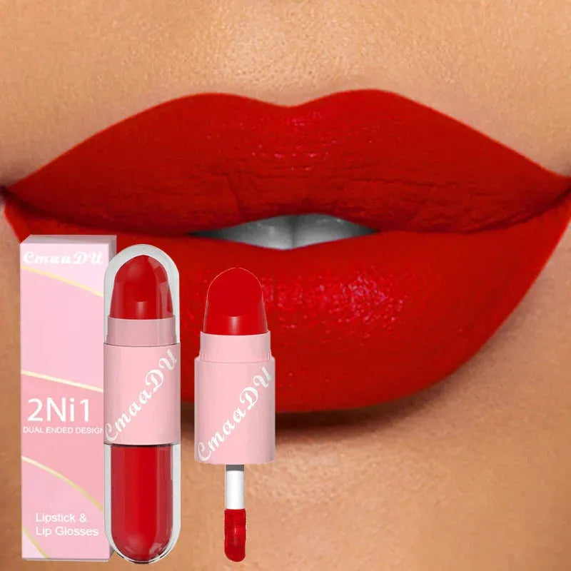 18 Colors 2 in 1 Matte Lipstick Liquid Purple Lip Glaze Double Head Lip Makeup Lasting Waterproof Velvet Sexy Dark Red Lipsticks by HMEINA Store