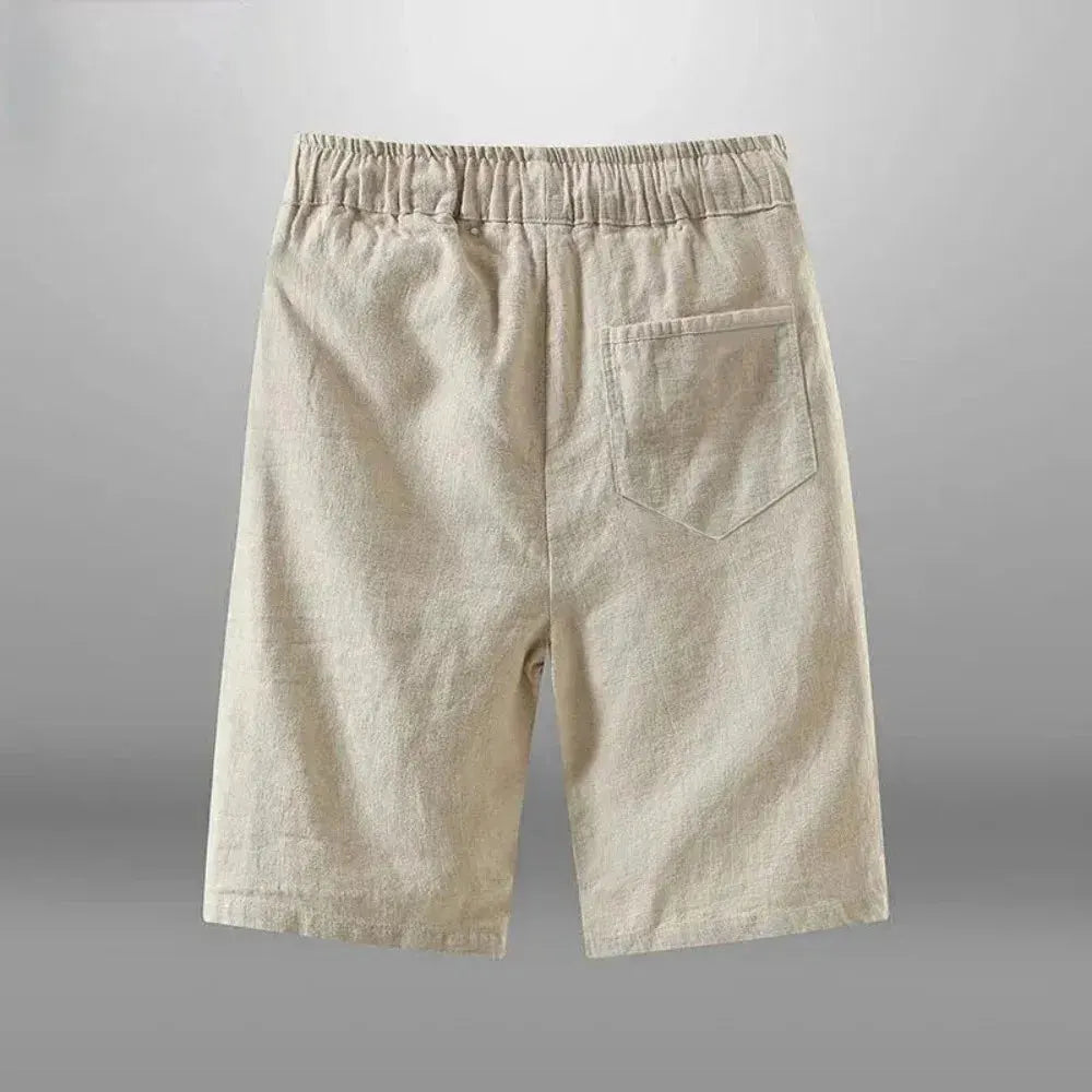 Men’s Cotton-Linen Knee-Length Drawstring Shorts with Pockets and Regular Fit by Vimost Shop