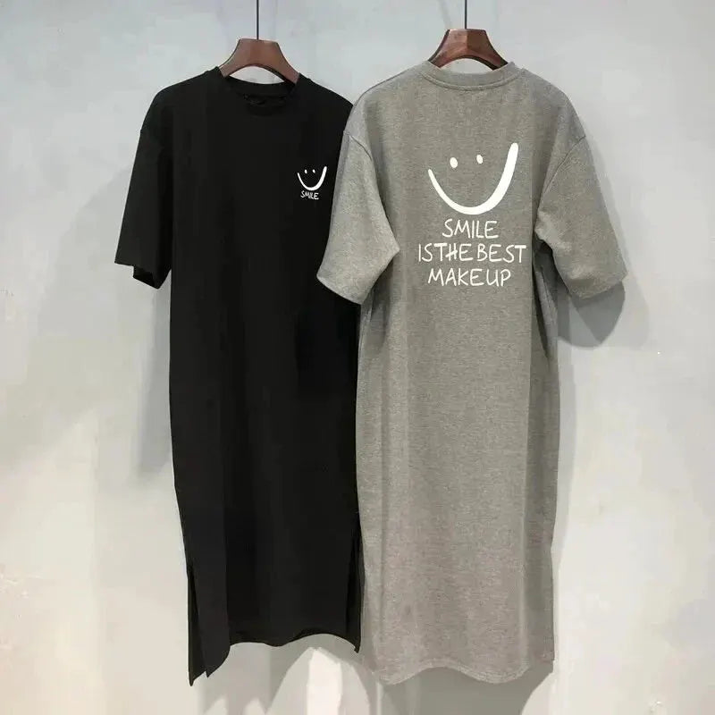 Women’s Loose-Fit Short-Sleeve Graphic T-Shirt Dress with Crew Neck by Vimost Shop