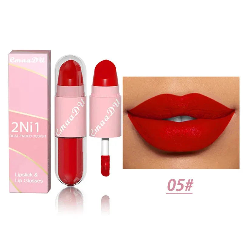 18 Colors 2 in 1 Matte Lipstick Liquid Purple Lip Glaze Double Head Lip Makeup Lasting Waterproof Velvet Sexy Dark Red Lipsticks by HMEINA Store