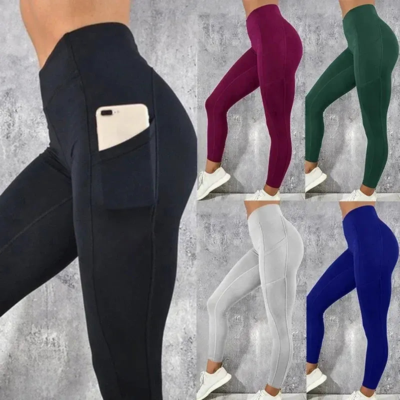 Women's High-Waist Ankle-Length Yoga Leggings with Side Pockets and Stretch Fabric by Vimost Shop