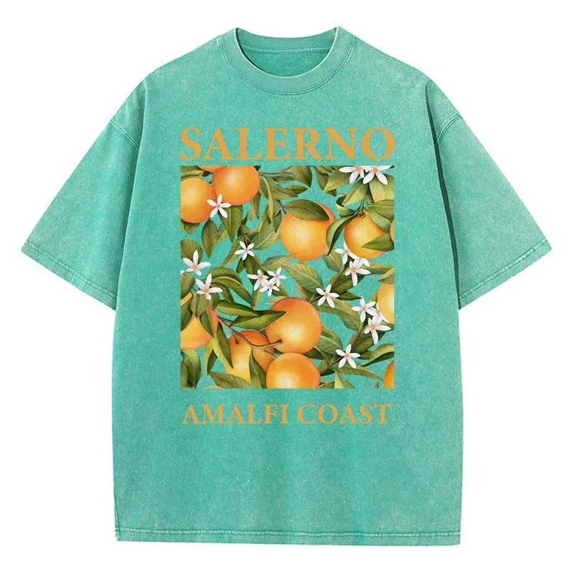Fresh Orange Design Men's Washed Short Sleeve T-shirt Summer Casual Hip Hop Top Loose Cotton Short Sleeve by Vimost Shop