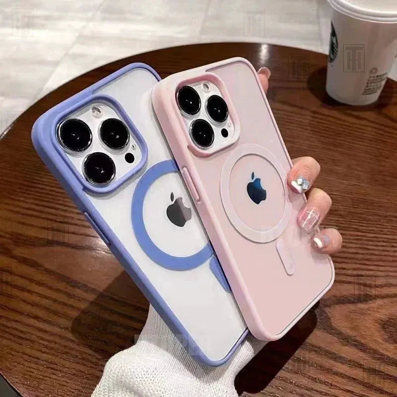 Pink Transparent Acrylic Case for iPhone 17 Air 16 15 14 13 12 11 Pro Max Plus Hard Shockproof Powerful Magnetic Magsafe Cover by 100W Dollar Store