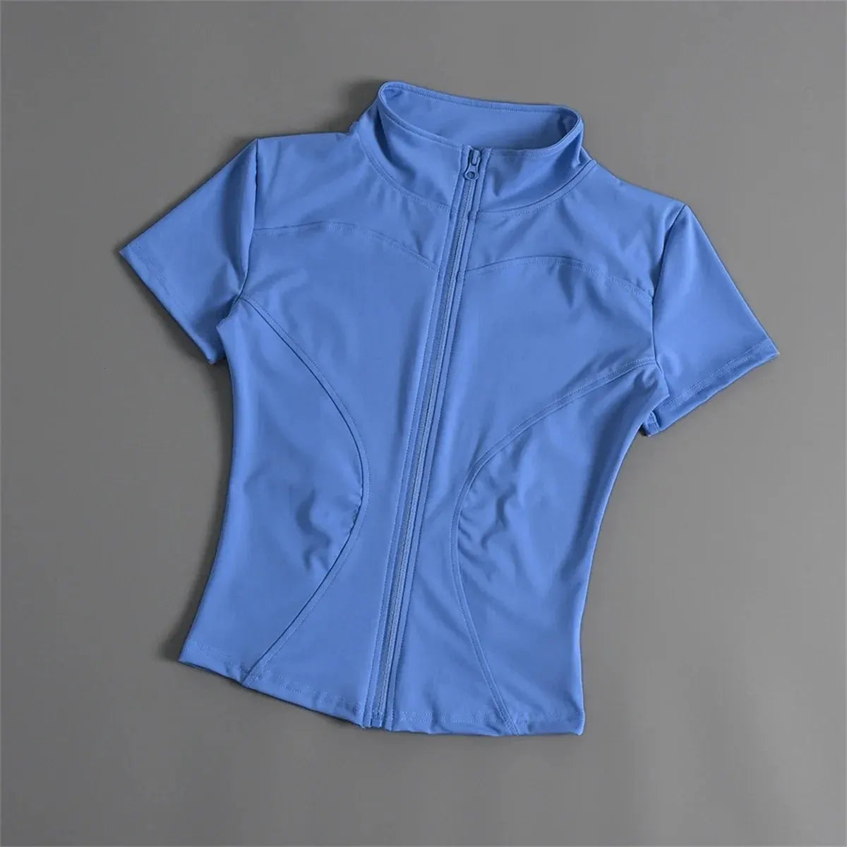 Women's Short-Sleeve Zip-Front Training Jacket with Stand Collar and Slim Fit by Vimost Shop