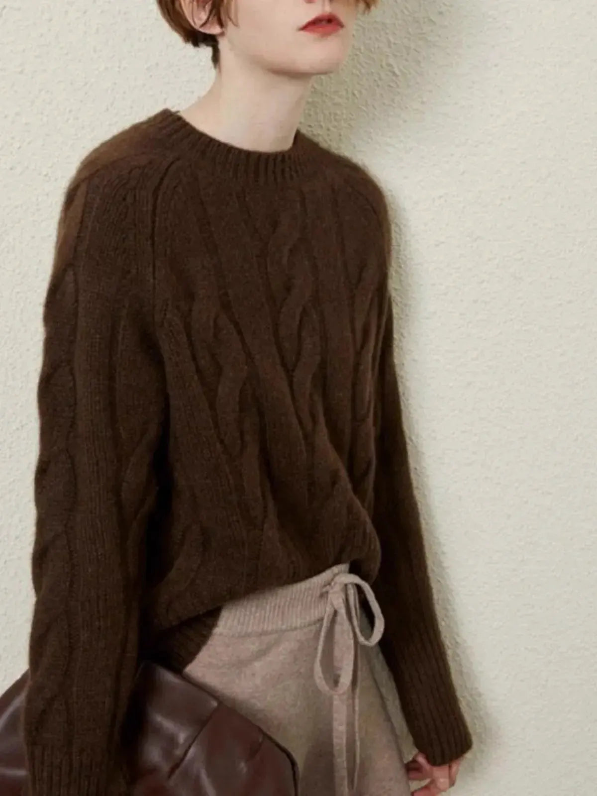 European autumn and winter cashmere sweater women's crewneck twist sweater loose cover to wear pure wool knitted bottom thick by Vimost Shop