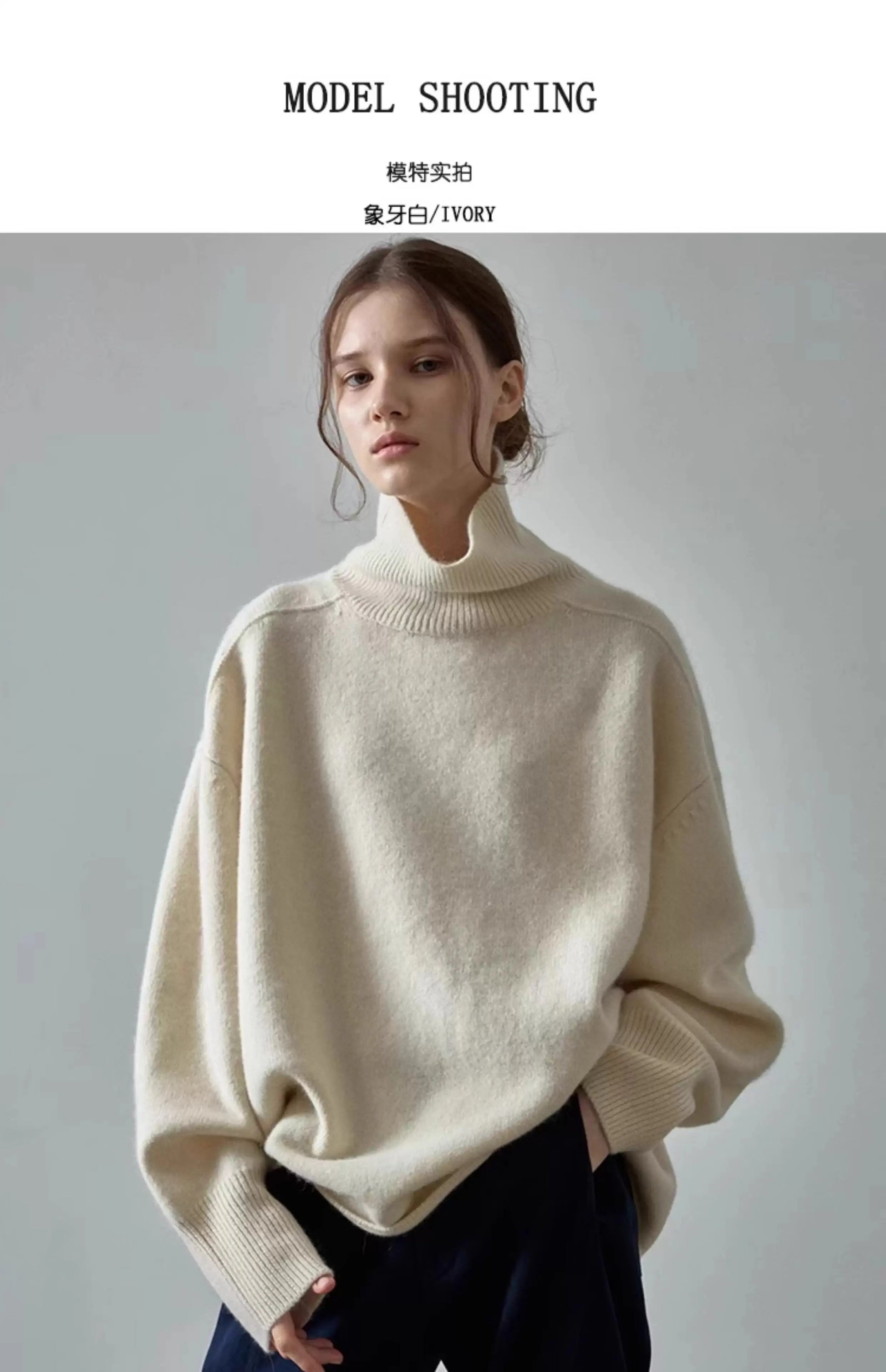 100% pure cashmere sweater for women high-neck sweater loose and thickened silhouette sweater-7