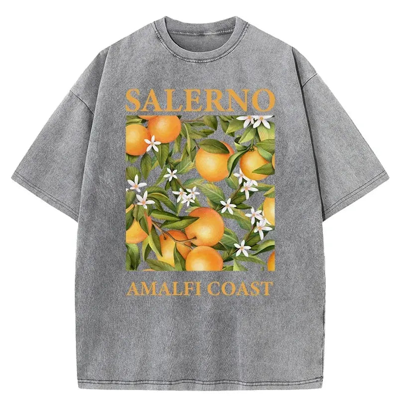 Fresh Orange Design Men's Washed Short Sleeve T-shirt Summer Casual Hip Hop Top Loose Cotton Short Sleeve by Vimost Shop