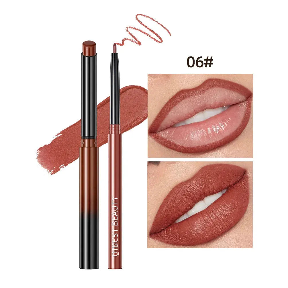 QIBEST Lipstick Pencil Waterproof Sexy Red Nude Purple Matte Tint Lipstick Lasting Lip liner Pen Longlasting Makeup Cosmetics by Factory Makeup Store