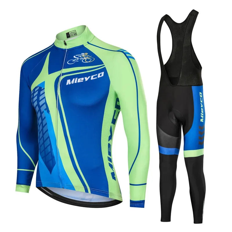 Men Long Sleeve Cycling Jersey Set MTB Road Bike Breathable Outdoor Cycling Suit-12
