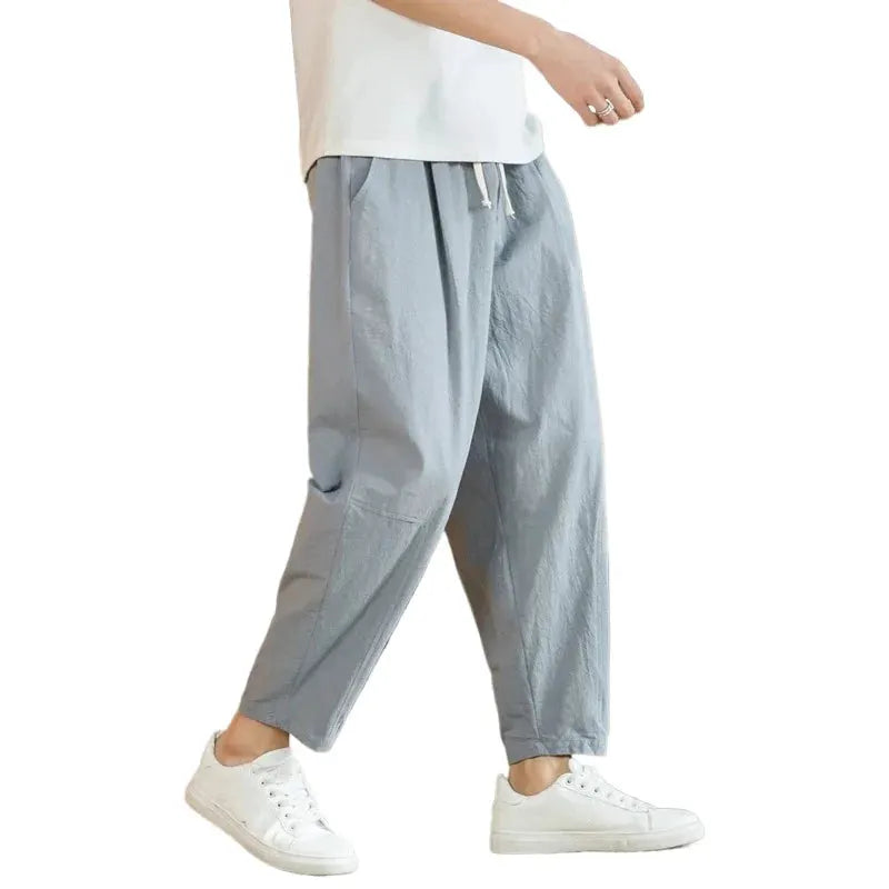 Men's Relaxed Cotton Drawstring Pants with Ankle-Length Harem Silhouette by Vimost Shop