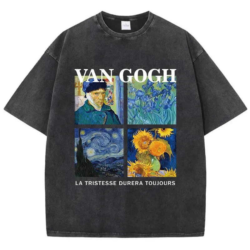 Fashionable Men's Washed T-shirt Printed Top Cotton Oversized Round Neck T-shirt Street Wear by Vimost Shop