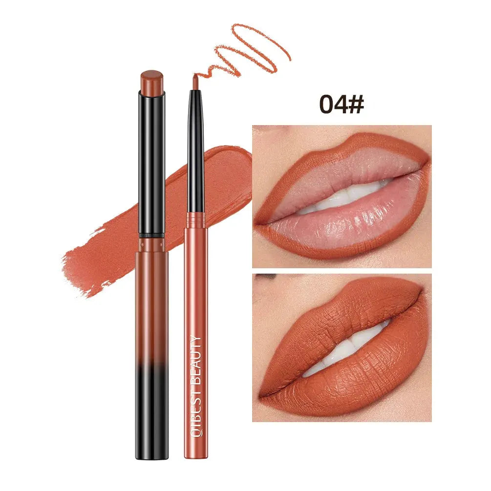 QIBEST Lipstick Pencil Waterproof Sexy Red Nude Purple Matte Tint Lipstick Lasting Lip liner Pen Longlasting Makeup Cosmetics by Factory Makeup Store