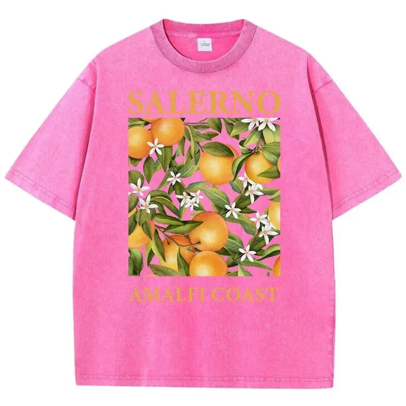 Fresh Orange Design Men's Washed Short Sleeve T-shirt Summer Casual Hip Hop Top Loose Cotton Short Sleeve by Vimost Shop