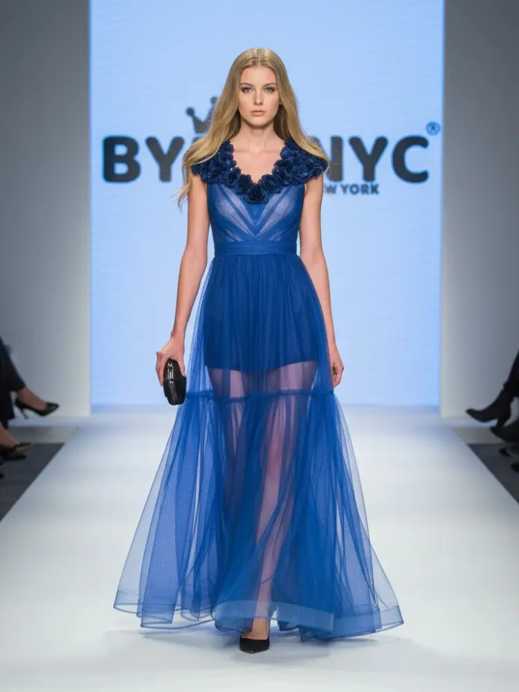 Sheer Tulle Long Dress BLUE - TRIBECA: Prêt-à-Porter Line BYMANYC ® New York by BYMANYC ® New York