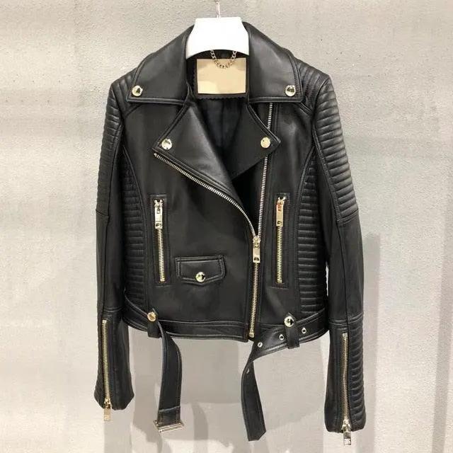 Sleuve Luxury Genuine Sheepskin Leather Biker Jacket for Women by Inland Leather Co.