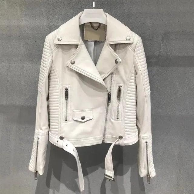 Sleuve Luxury Genuine Sheepskin Leather Biker Jacket for Women by Inland Leather Co.