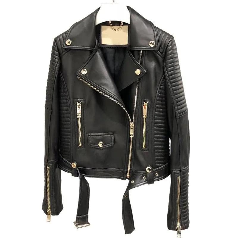 Sleuve Luxury Genuine Sheepskin Leather Biker Jacket for Women by Inland Leather Co.