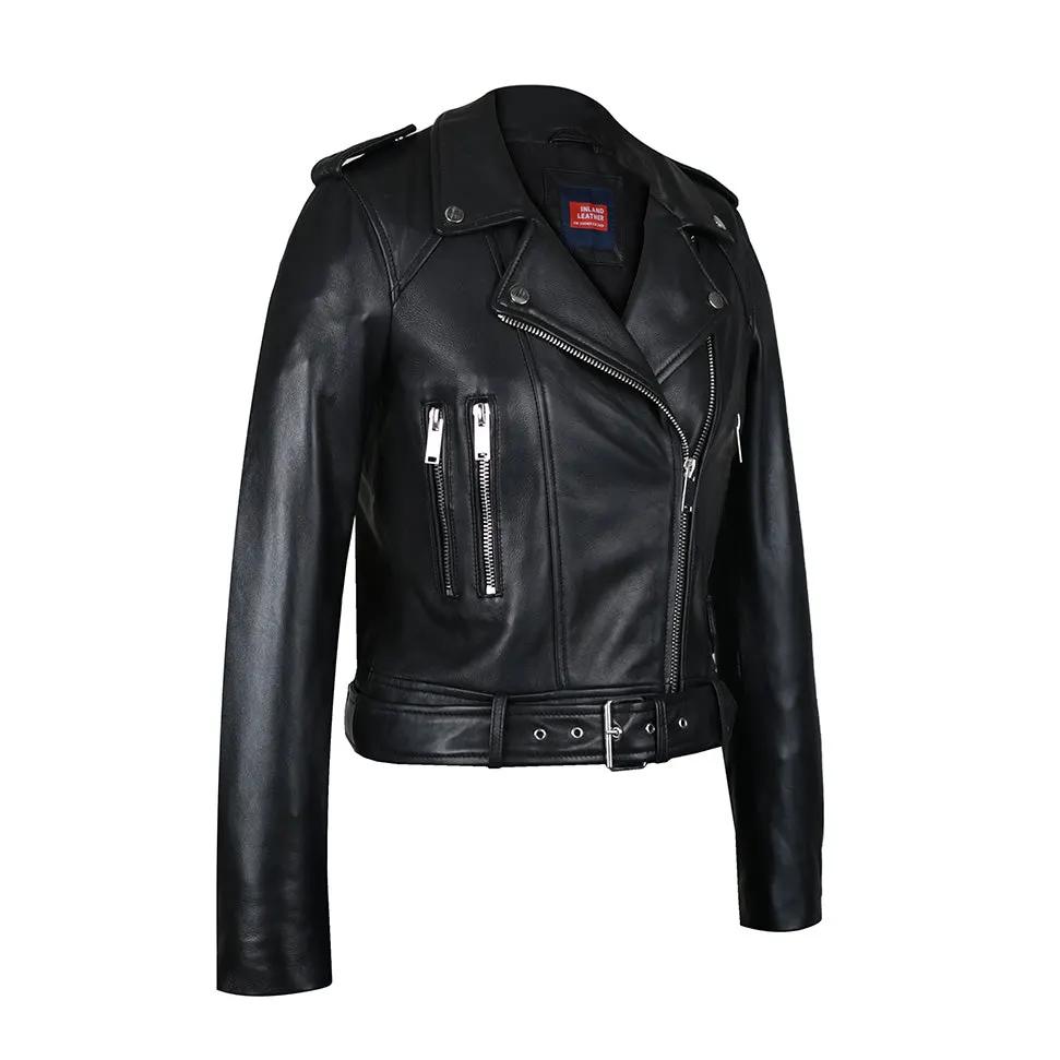 Snerva Womens Nappa Asymmetric Moto Leather Jacket by Inland Leather