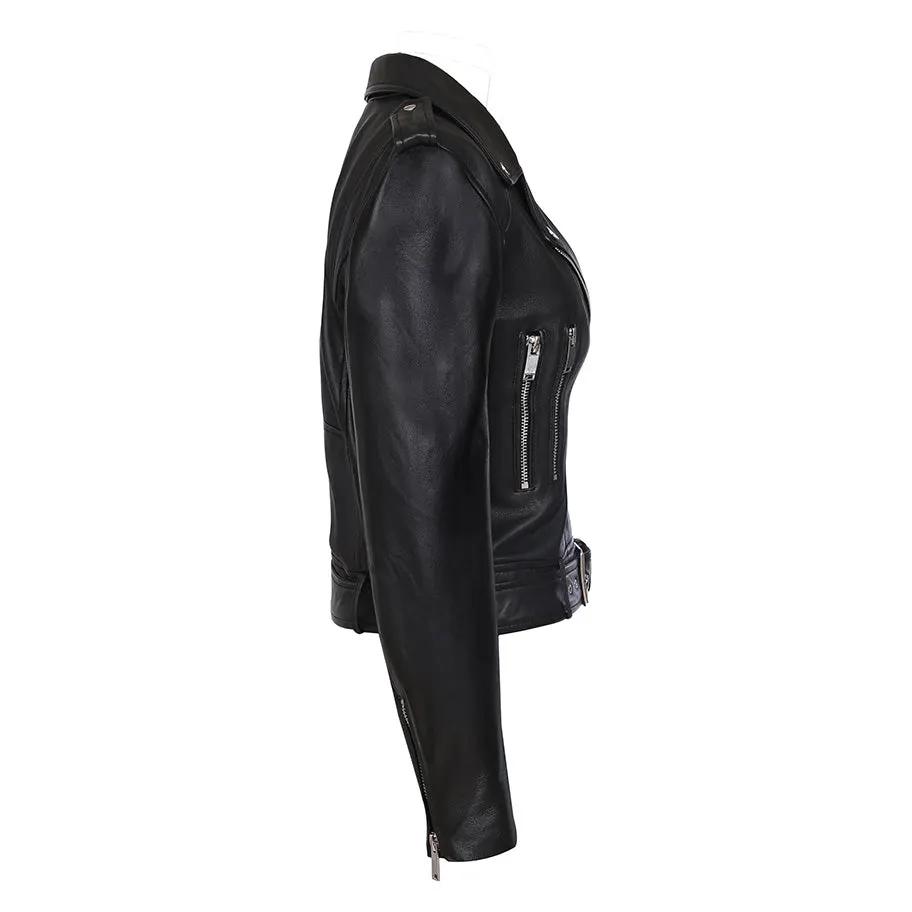 Snerva Womens Nappa Asymmetric Moto Leather Jacket by Inland Leather