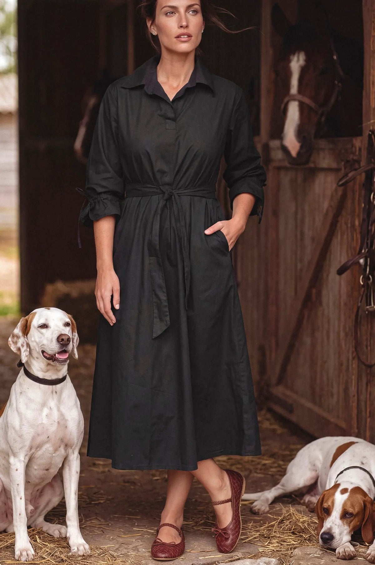Sofia Rei Belted Cotton Shirt Midi Dress by ELF
