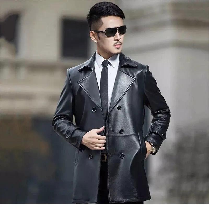 Spectra Men's Double Breasted Sheepskin Leather Blazer Coat by Inland Leather Co.