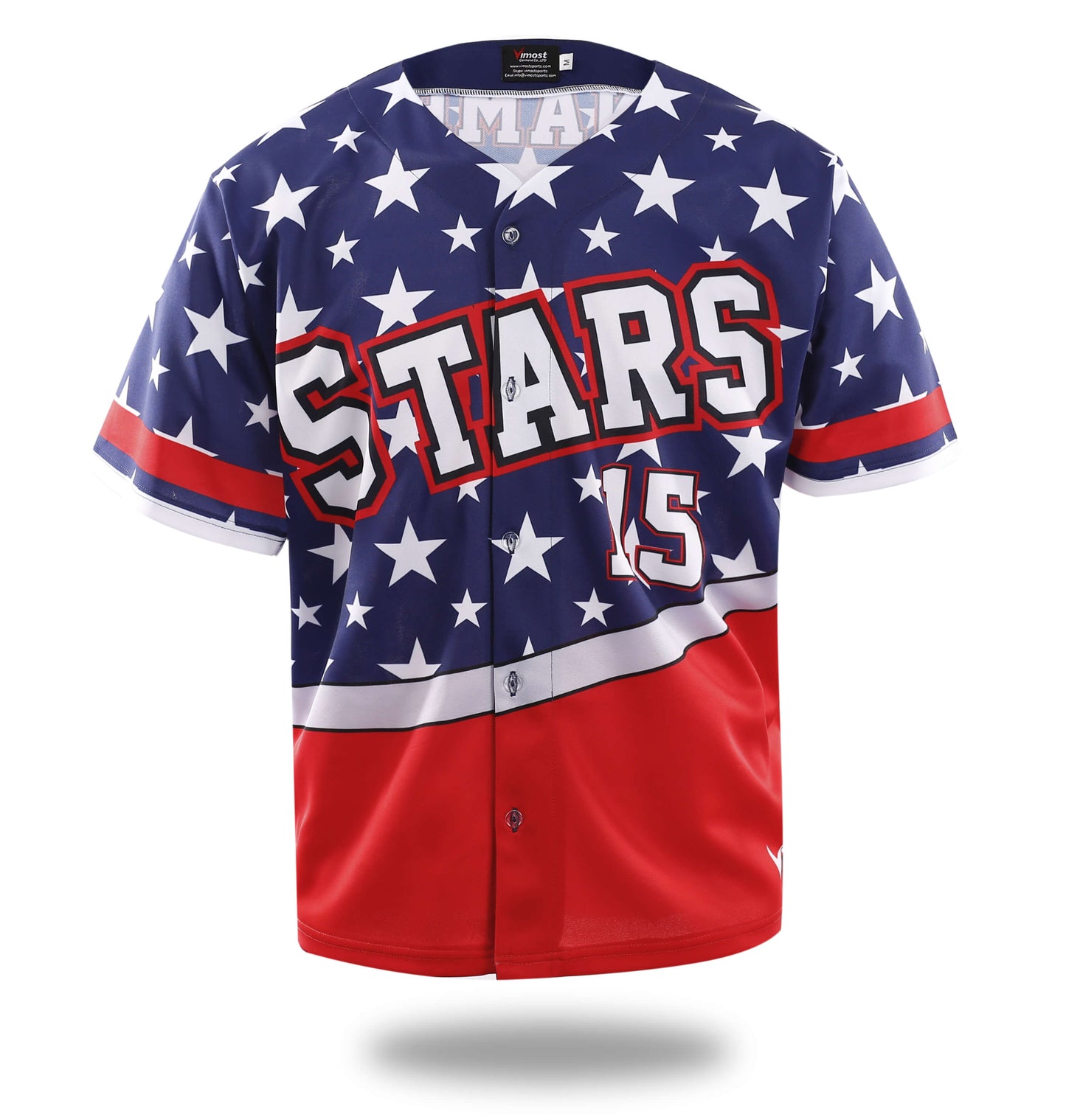 Custom Blue Red Stars Baseball Jersey-0