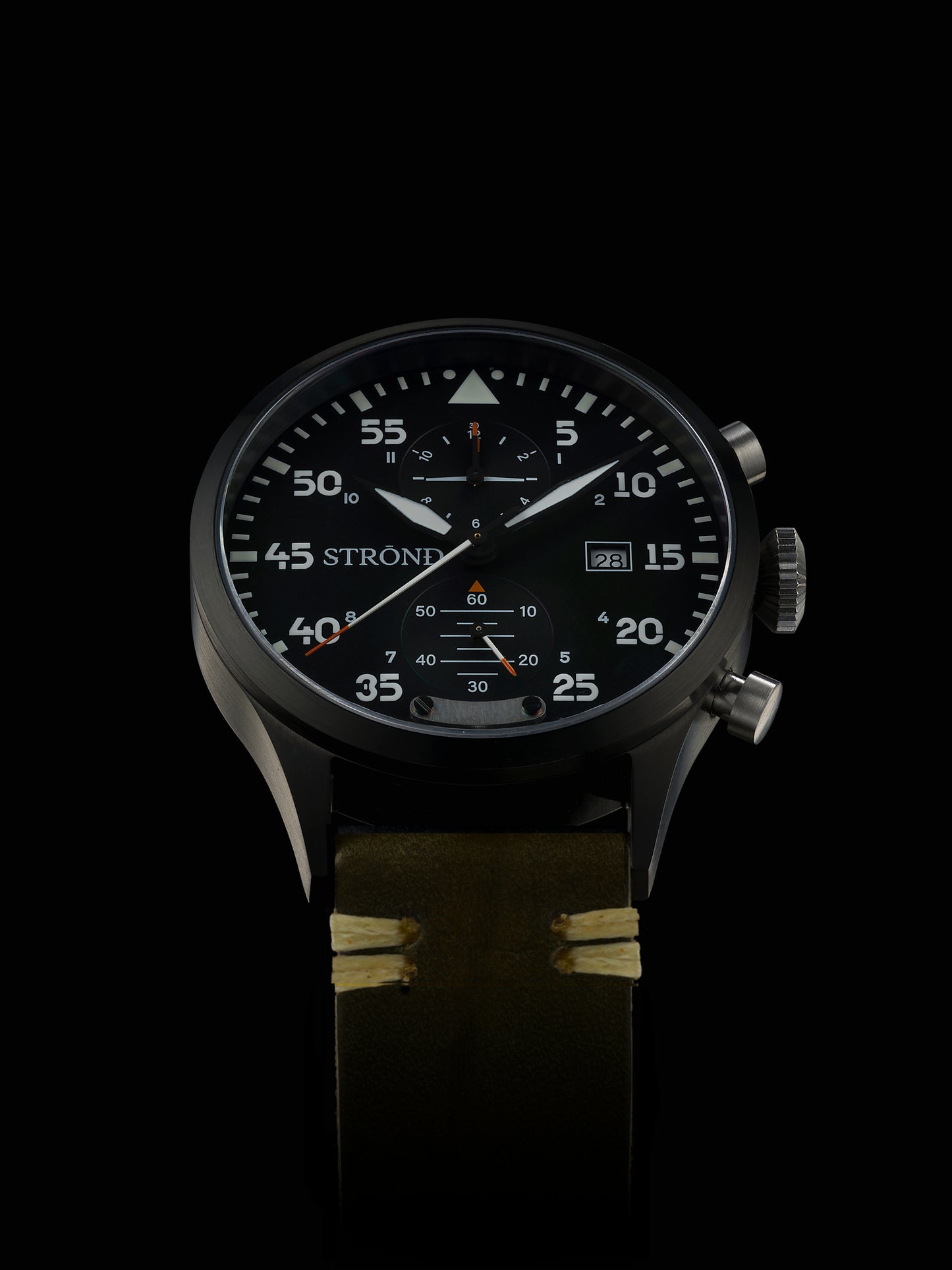 Black watch with detailed face on a black background