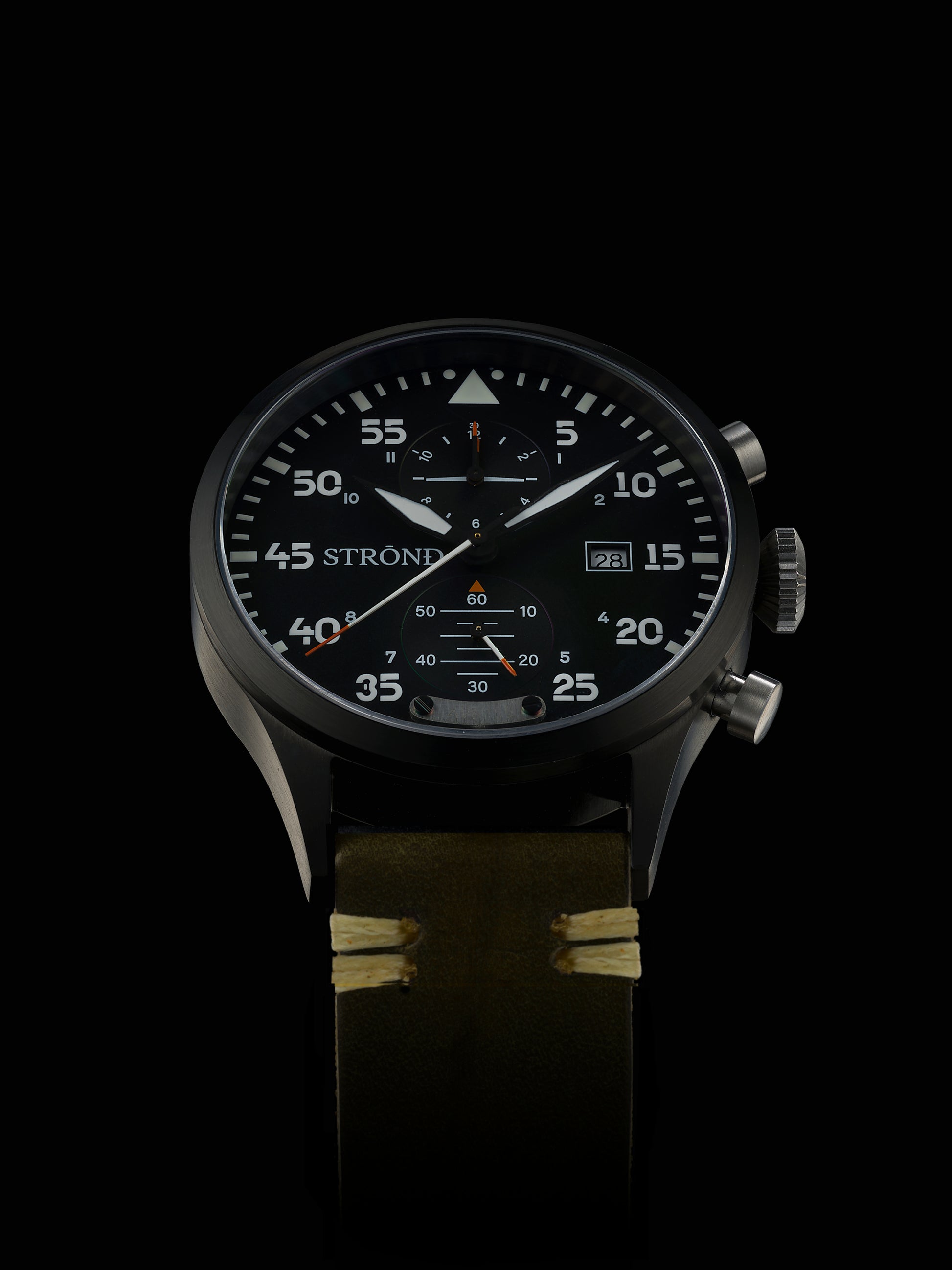 Black watch with detailed face on a black background