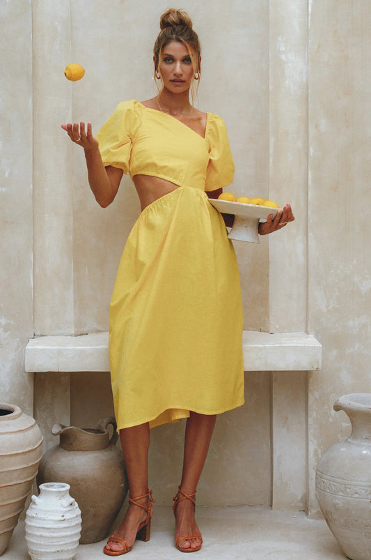 Sundaze Cutout Linen Midi Dress (Sale) by ELF