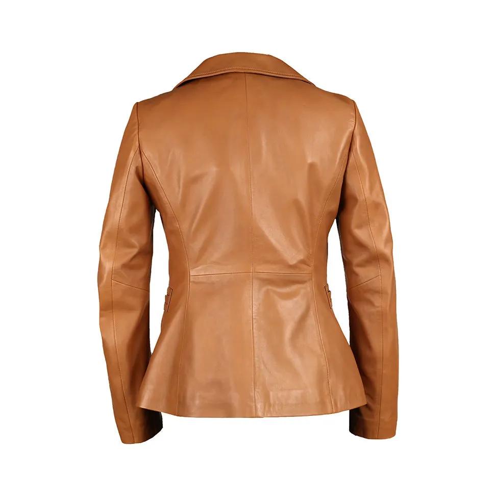 Sylvia Womens Lambskin Tan Leather Blazer by Inland Leather Co.