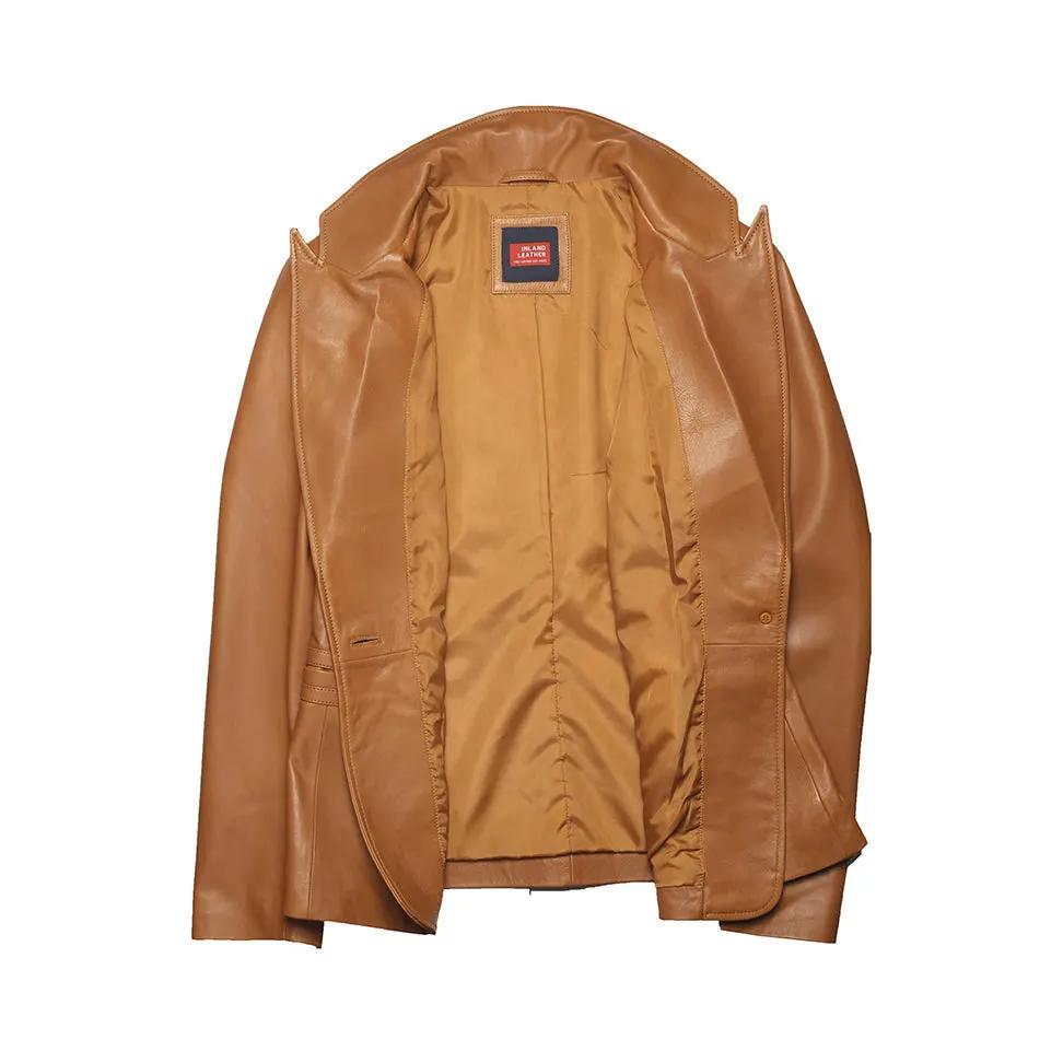 Sylvia Womens Lambskin Tan Leather Blazer by Inland Leather Co.
