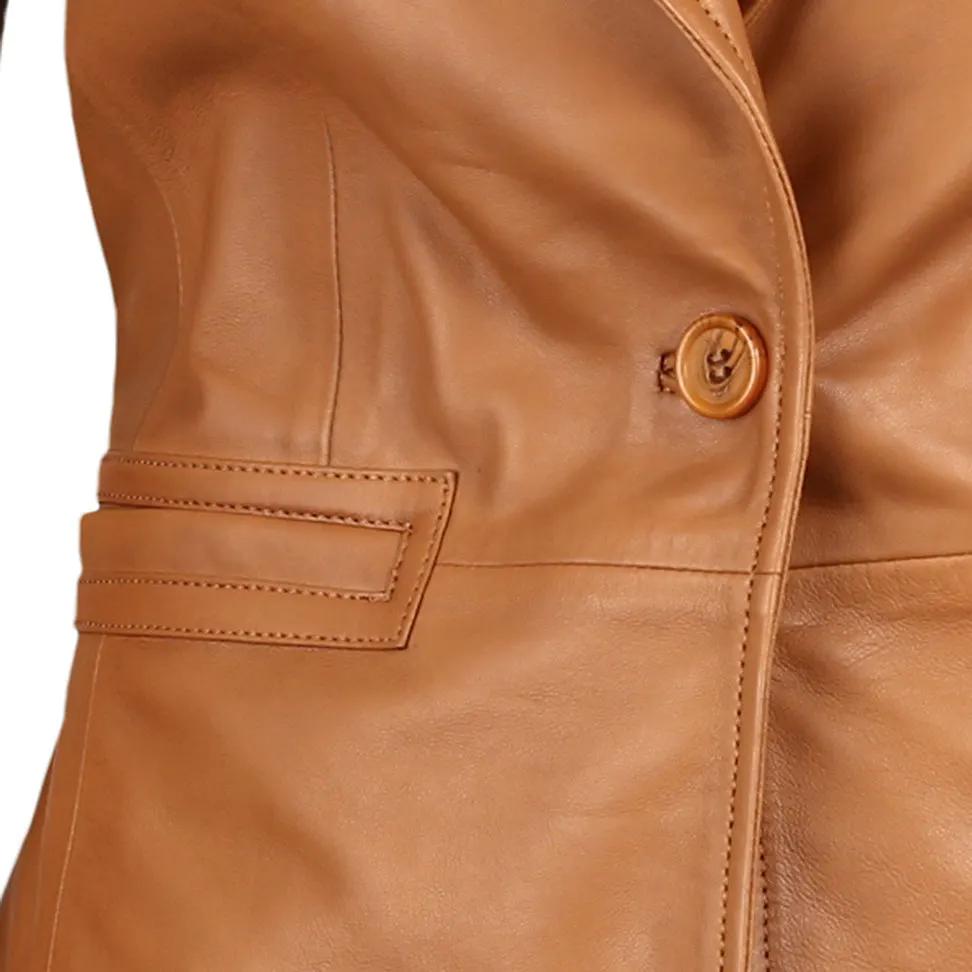 Sylvia Womens Lambskin Tan Leather Blazer by Inland Leather Co.