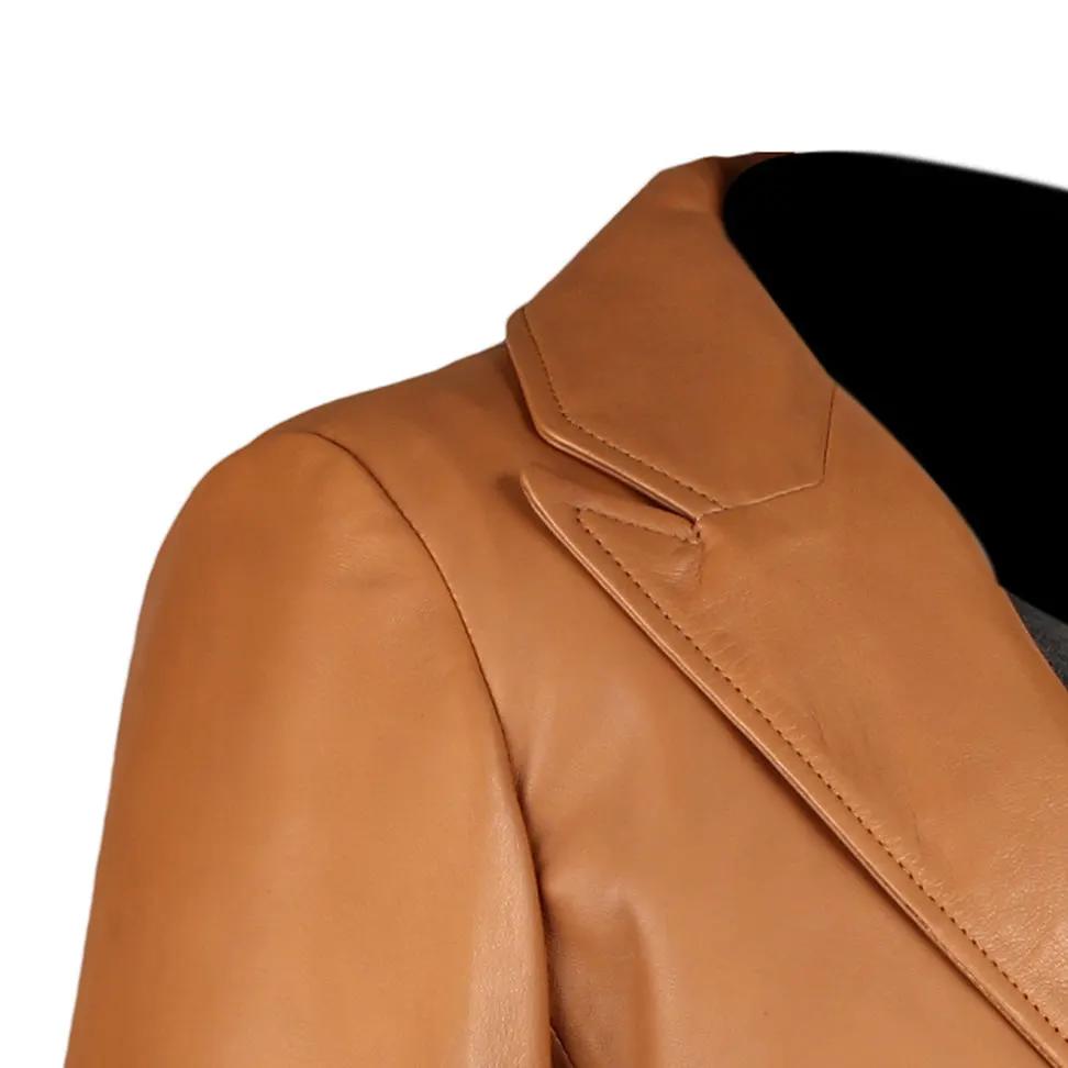 Sylvia Womens Lambskin Tan Leather Blazer by Inland Leather Co.