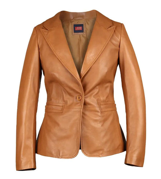 Sylvia Womens Lambskin Tan Leather Blazer by Inland Leather Co.