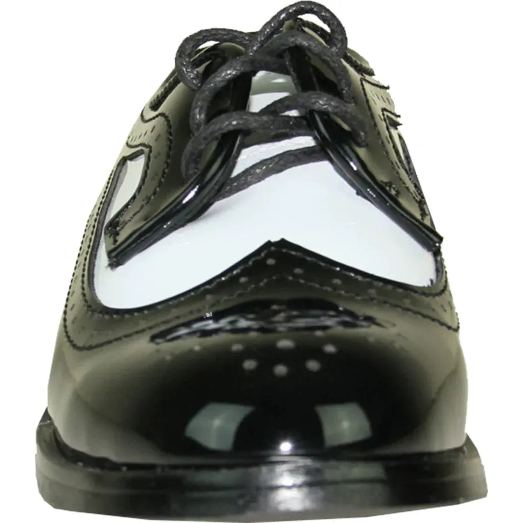 VANGELO Boy Dress Shoe TAB-3KID Oxford Formal Tuxedo for Prom & Wedding Black/White Patent Two Tone by Tux-USA