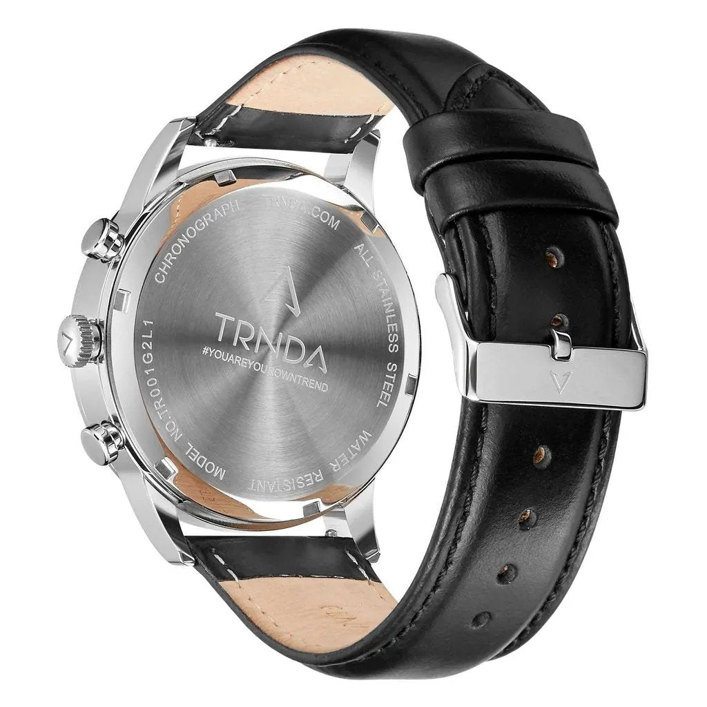 Trnda Men's Stainless Steel Watch, Black Leather Band | Trn-43sl by TRNDA