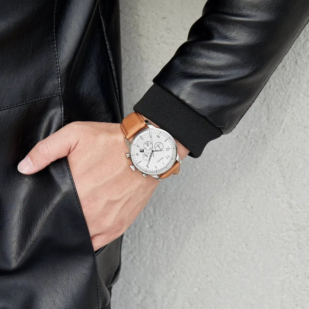 Trnda Men's Stainless Steel Watch, Tan Leather Band | Trnda43ss by TRNDA
