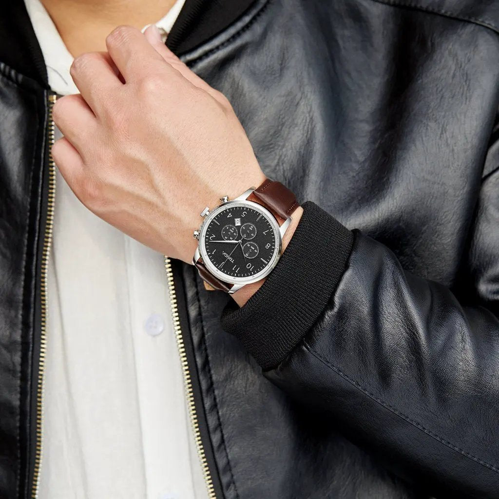 Trnda Men's Stainless Steel Watch, Brown Leather Band | Tm12345 by TRNDA