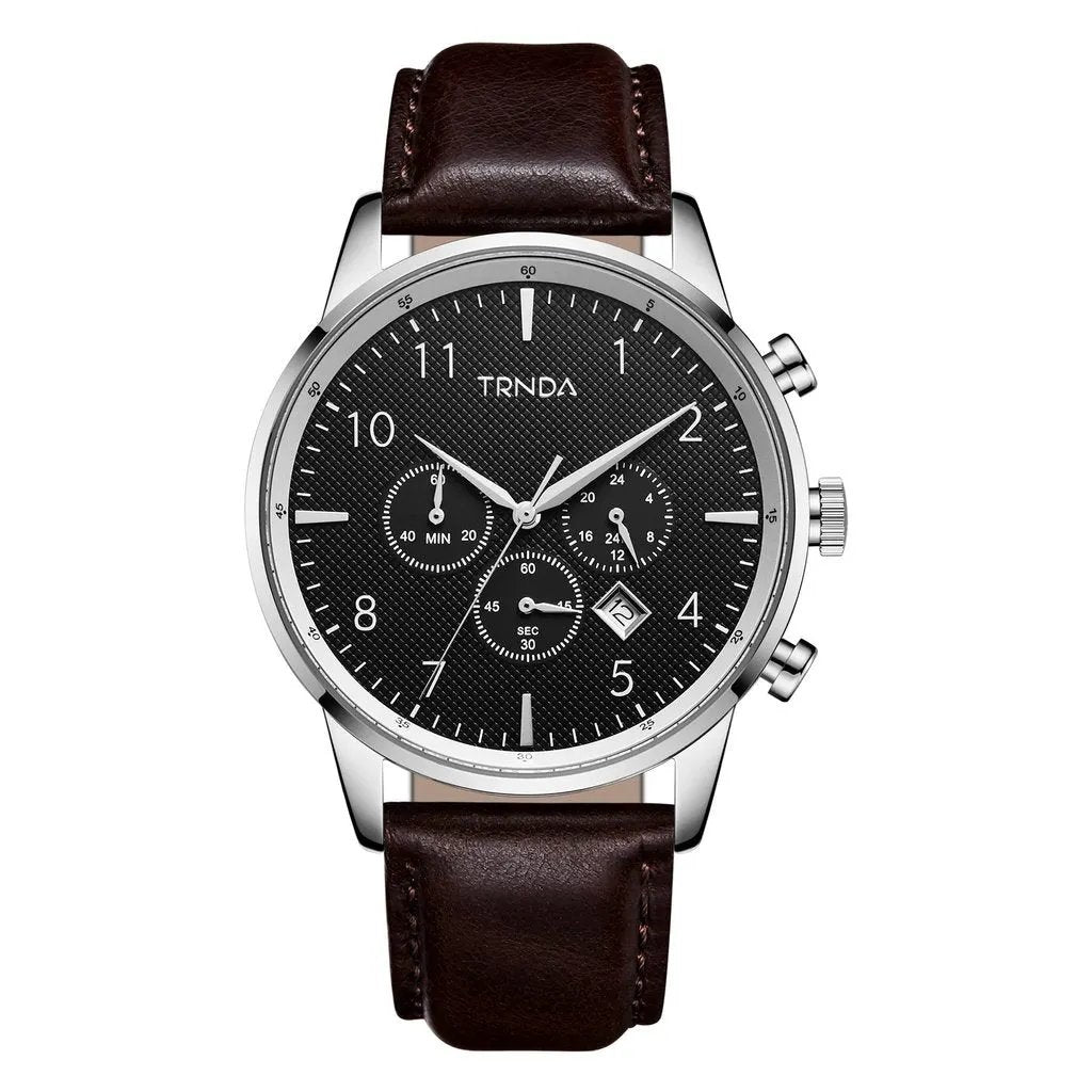Trnda Men's Stainless Steel Watch, Brown Leather Band | Tm12345 by TRNDA
