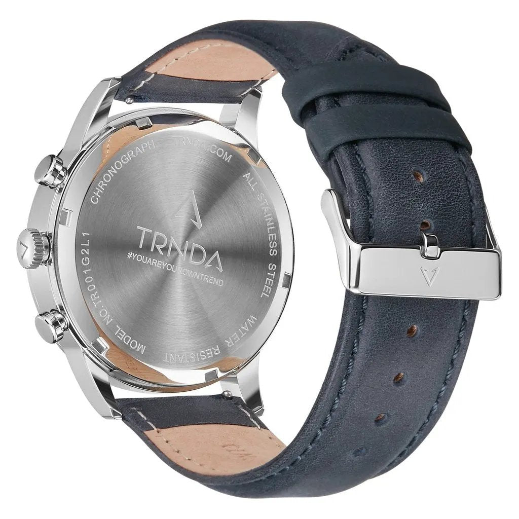 Trnda Men's Stainless Steel Watch, Blue Leather Band | Trn43mm by TRNDA