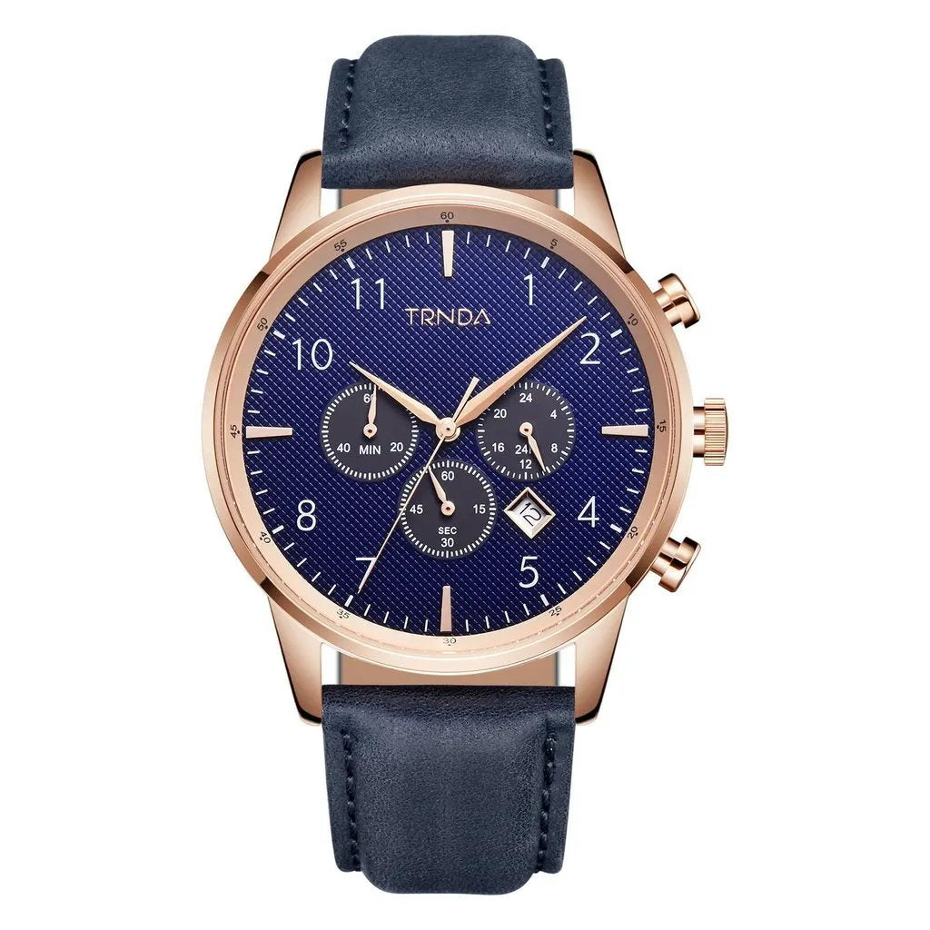 Trnda Men's Rose Gold Stainless Steel Watch, Blue Leather Band | Trn-43rglb by TRNDA