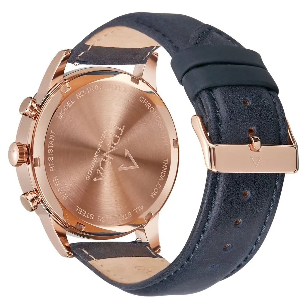 Trnda Men's Rose Gold Stainless Steel Watch, Blue Leather Band | Trn-43rglb by TRNDA