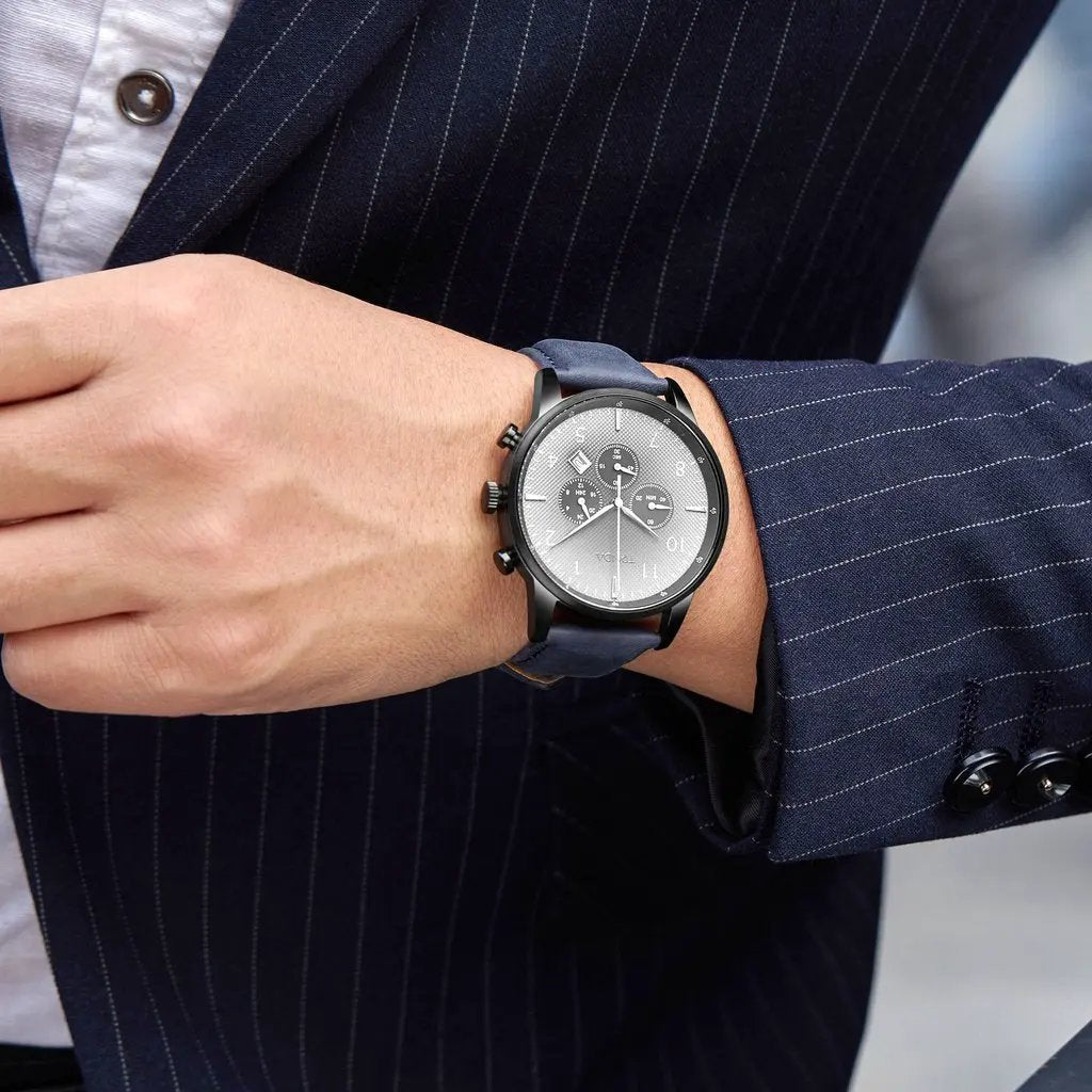 Trnda Men's Black Stainless Steel Watch, Blue Leather Band | Trnda43bl by TRNDA